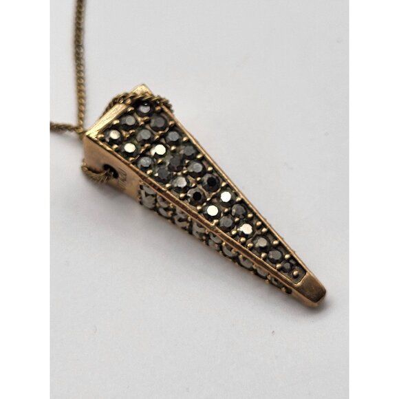 OTAZU Women's Gold Tone Rhinestone Pendant Necklace Dagger Pendulum Triangle - Picture 9 of 10